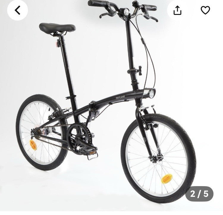BTWIN 100 Folding Bike 20-inch, Black, 1-Speed, Bike Stand
