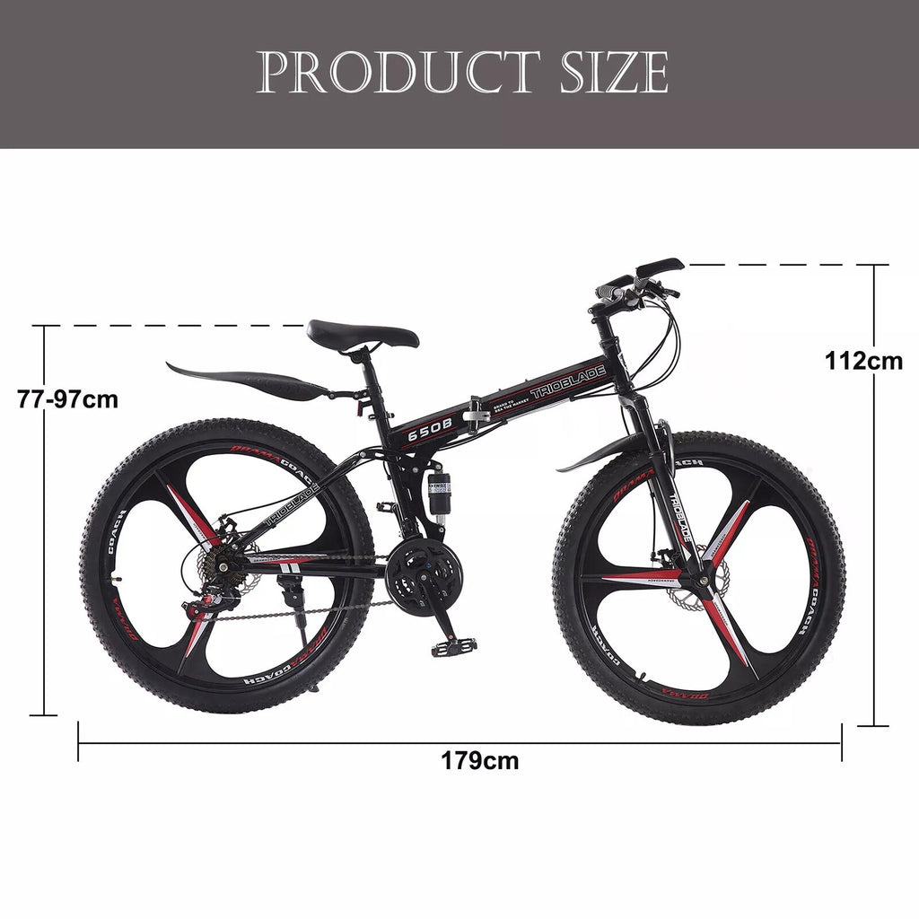 Folding Mountain Bike 26 Inch Wheel 21 Speed Full Suspension Bicycle