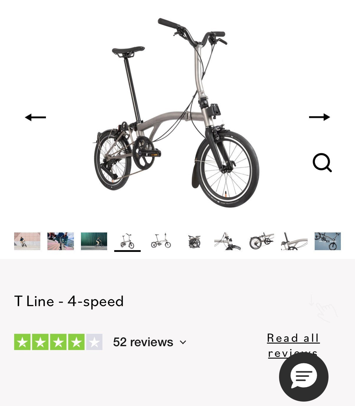Brompton T Line Folding Bike 4-Speed 16in Wheels Titanium Blasted Titanium