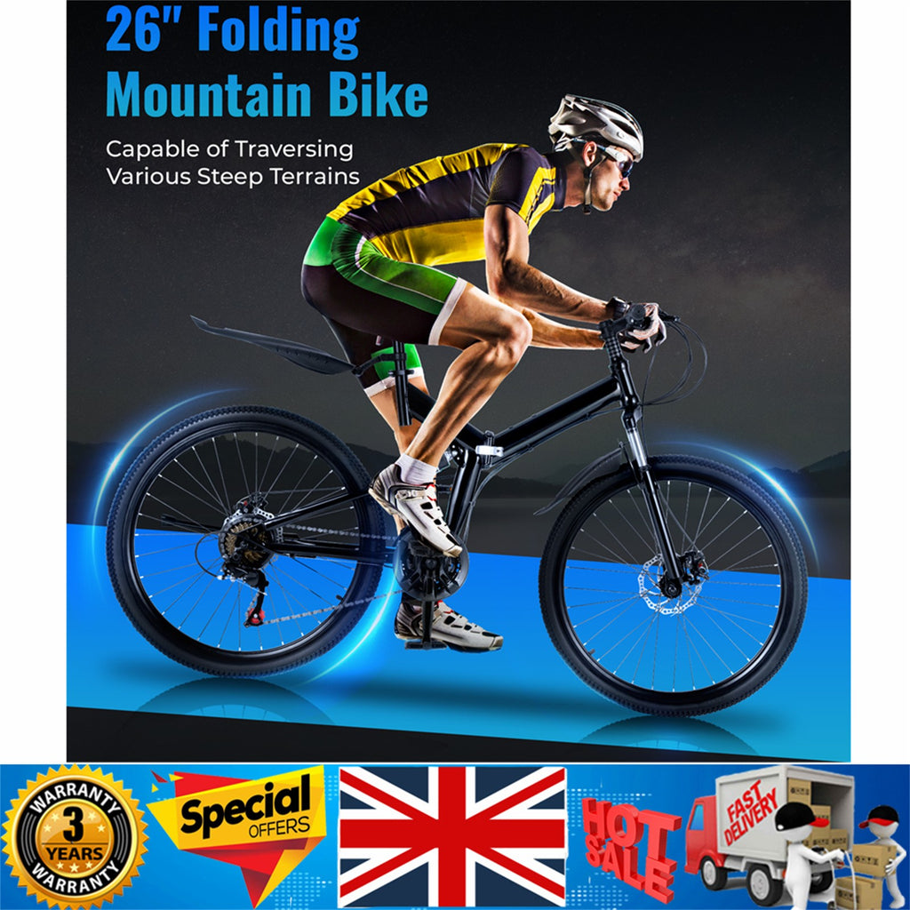 Folding Bikes Mens Mountain Bike Full Suspension Disc Brake Bicycle 26 inch UK!