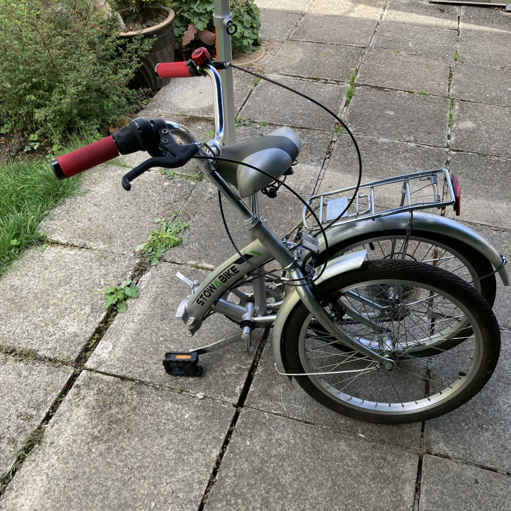 TWO Stowabikes 20in Folding Bikes Silver Rear Rack Mudguards Grip Shifter