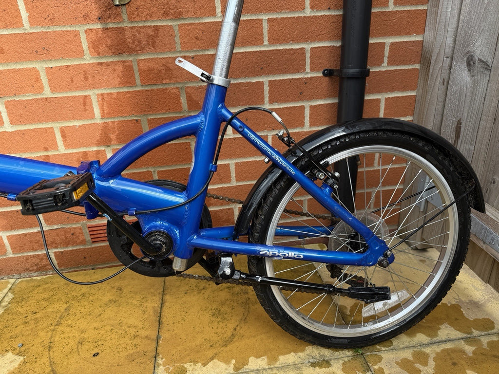 Apollo Luck Blue Folding Bike 20in Mudguards Kickstand Derailleur BMX Bar