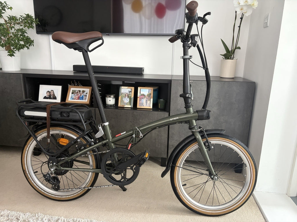 B’TWIN E-FOLD 500-GREEN FOLDING BICYCLE 20" WITH FRONT BAG