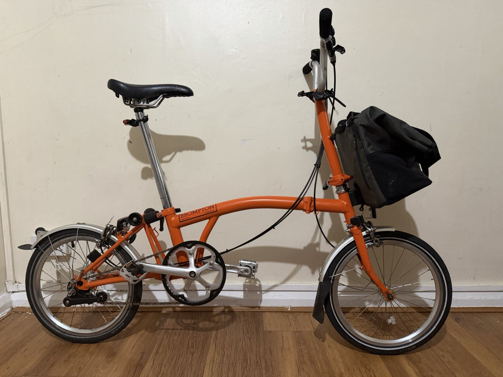 Brompton M3L Folding Bike 3 Speed Orange Genuine Brompton Borough Roll Top Bag
