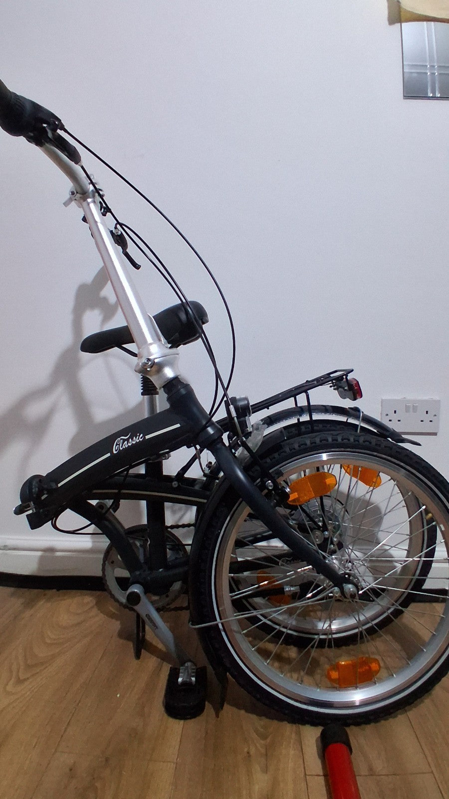 Denver Classic 001 Folding Bike 20in Black/Blue, LED Lights, Rack, Mudguards