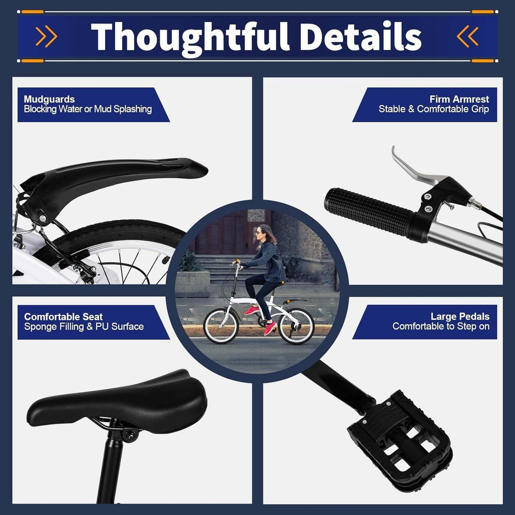 20" Folding Bike Lightweight 6-Speed Adjustable Seat Compact City Ride