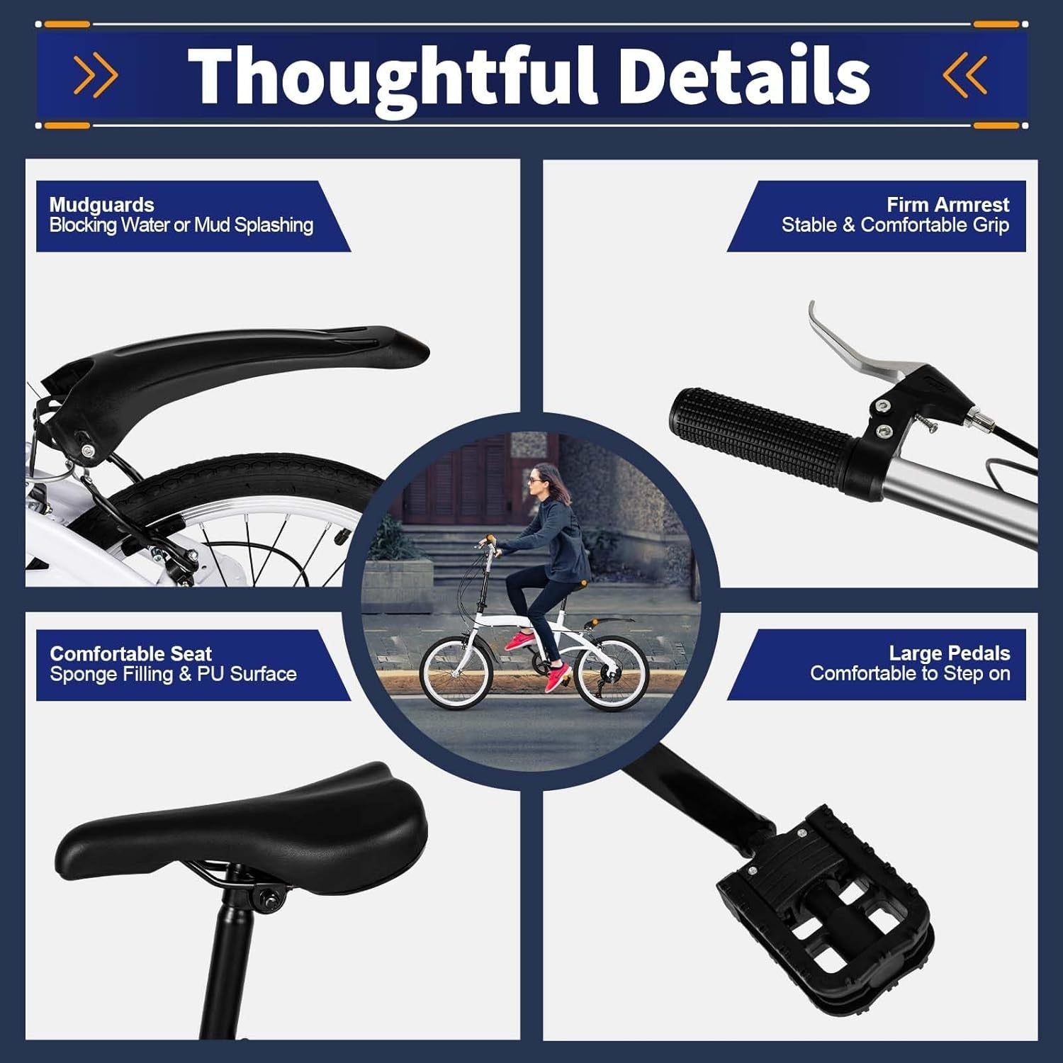 20" Folding Bike Lightweight 6-Speed Adjustable Seat Compact City Ride