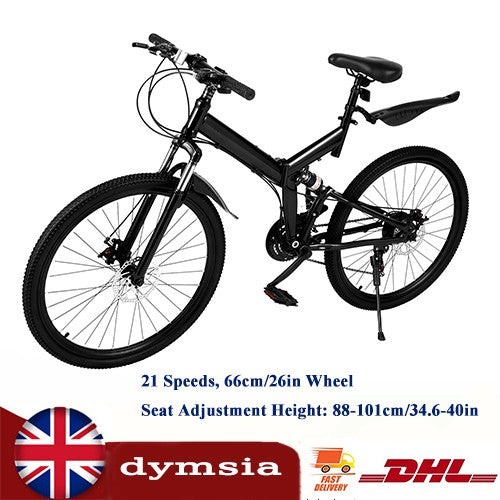 Mens Womens Mountain Bike 26 inch Wheel 21-Speed Foldable Double Disc Brake Bike