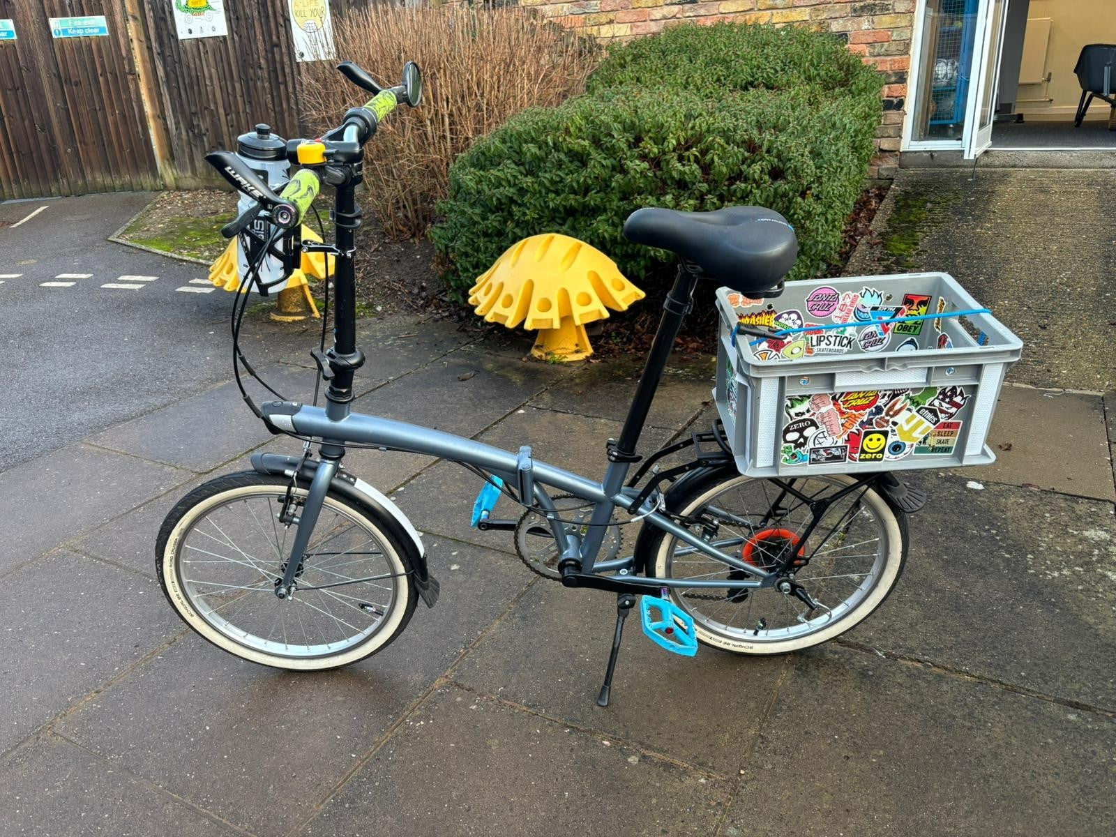 Grey Folding Bike — 16" Wheels, Compact & Lightweight- removable basket