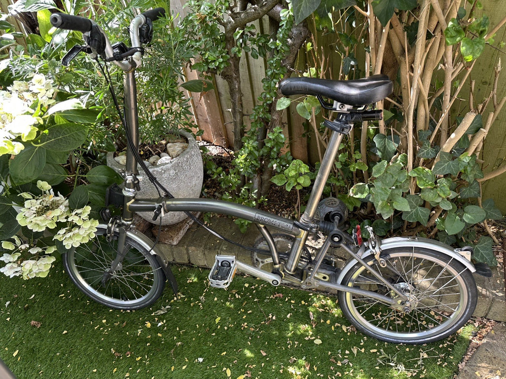 Brompton Folding Bike P-Line Super light Titanium 6 Speed in raw lacquer