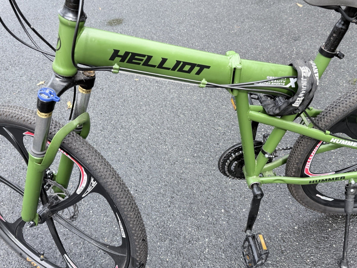 Hummer Hellion 26in Folding Mountain Bike Green/Black/Red Front Suspension