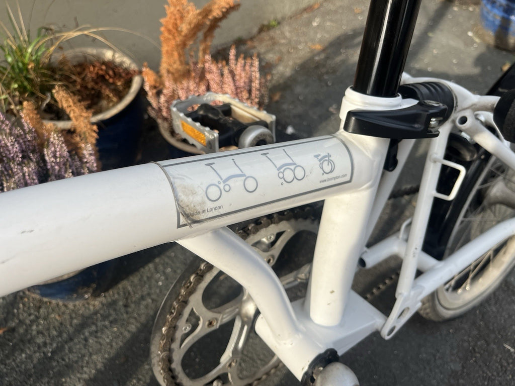 Brompton S1L Folding Bike In White With Black Upgrades