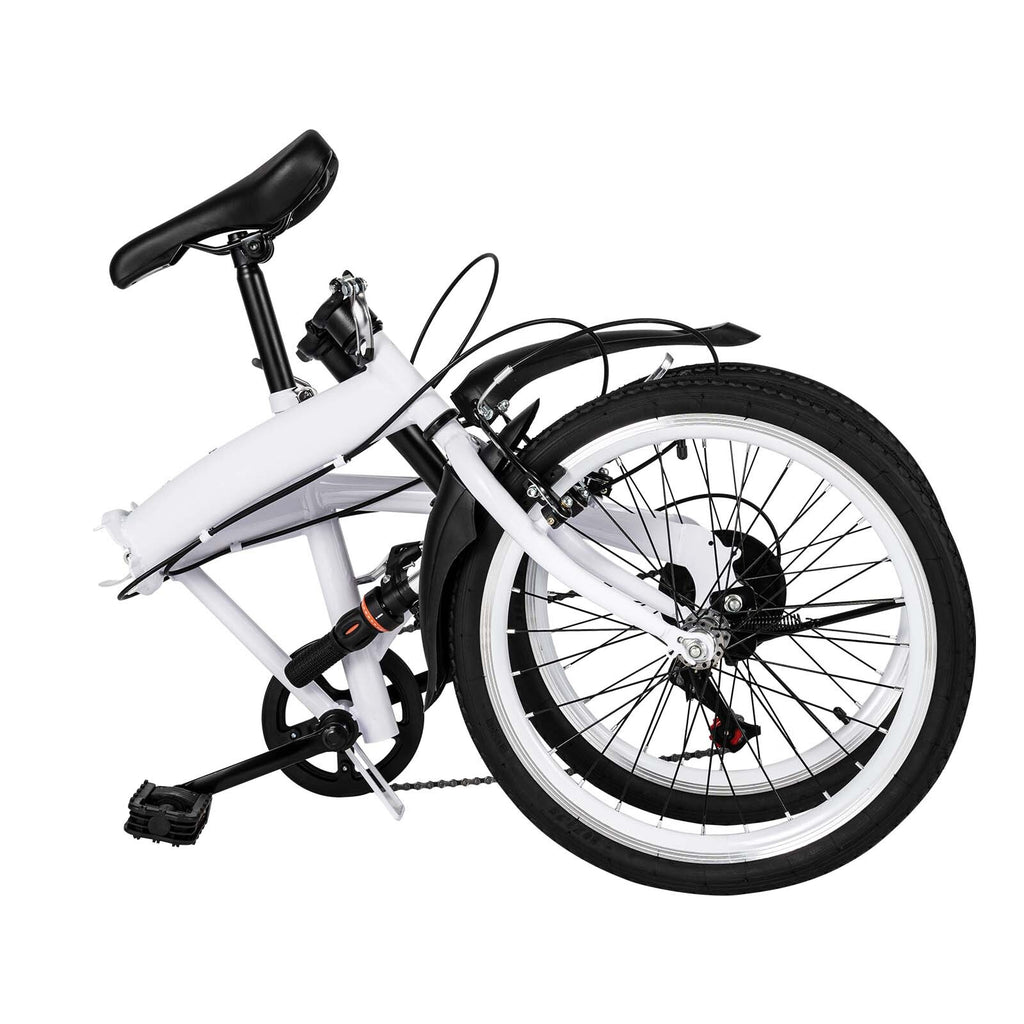 White Folding Bike Foldable City Bike for Adult 20" Commute Bicycle 6Speed Gears