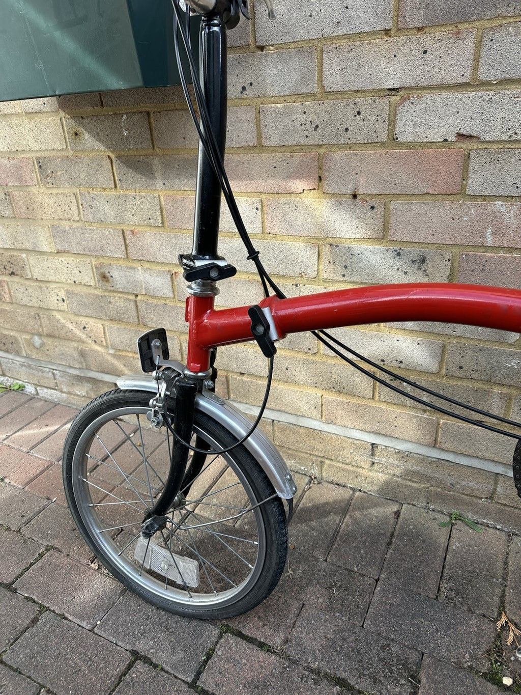 Brompton Folding Bike 16in Wheels Red/Black/Silver Mudguards Bell,lights,3 speed