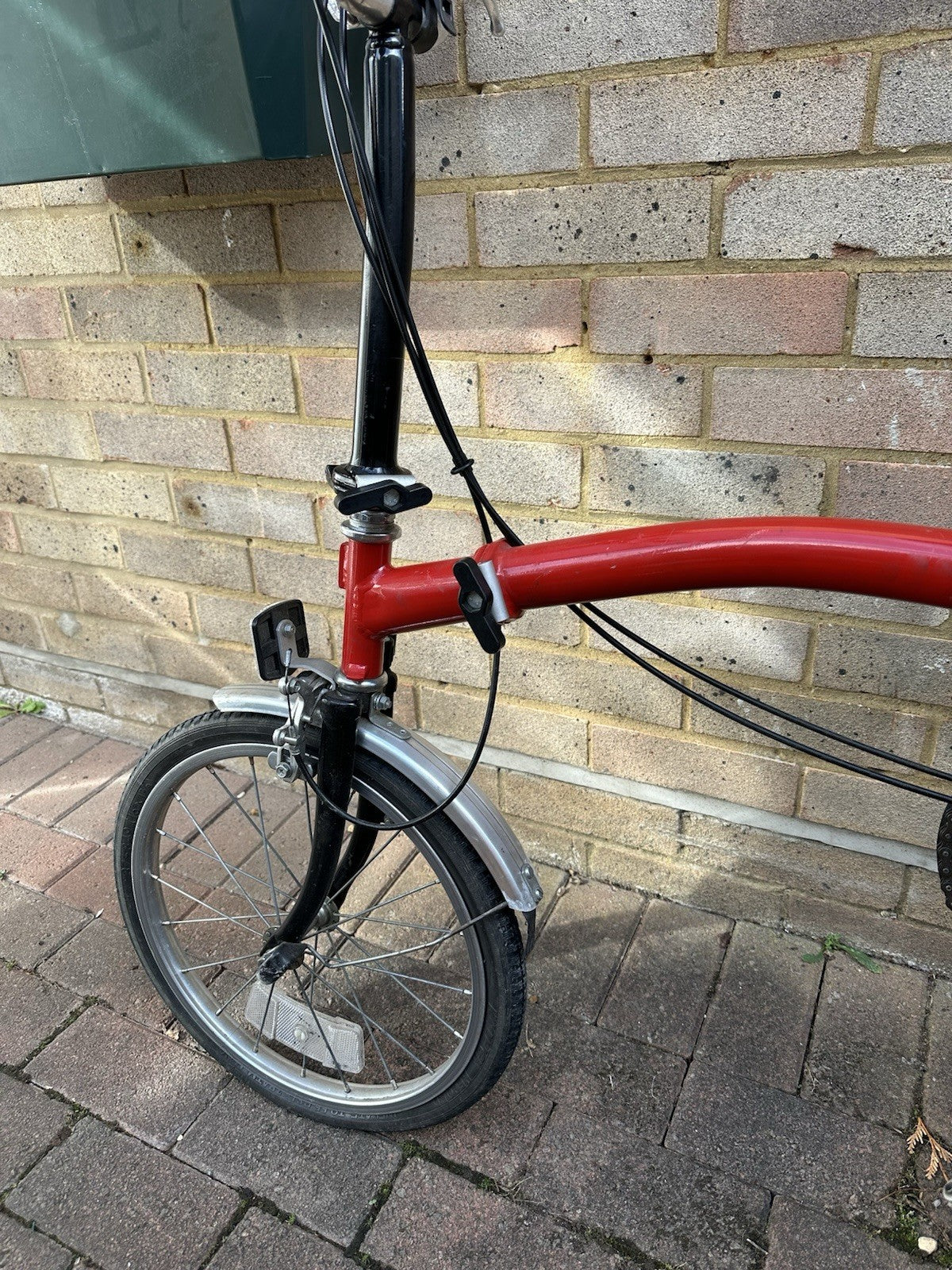 Brompton Folding Bike 16in Wheels Red/Black/Silver Mudguards Bell,lights,3 speed
