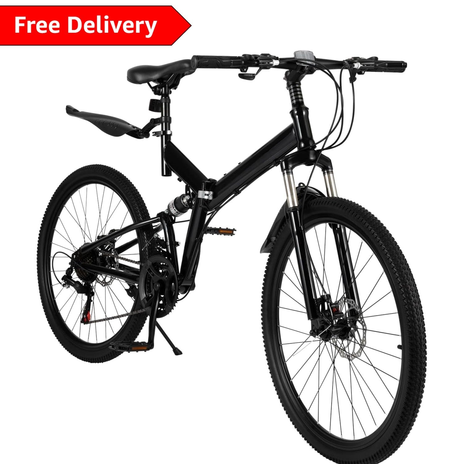 26 Inch Folding Mountain Bike, Mountain Bike Full, Suspension Disc Brake Bicy...