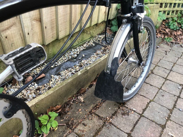Brompton Black 3 speed folding bike with rear rack and P type handle bars
