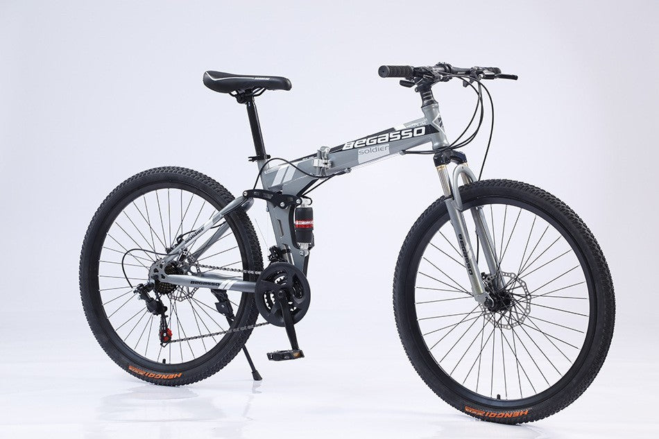 24 Inch Silver Foldable Bike, 24 Speed, Disc Brakes, Front suspension 304-306