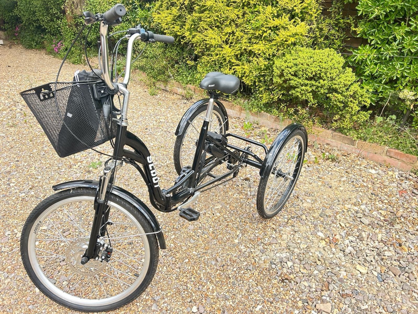 Unisex Adult electric folding frame, 24”Tricycle 3-Wheel Bike with Basket