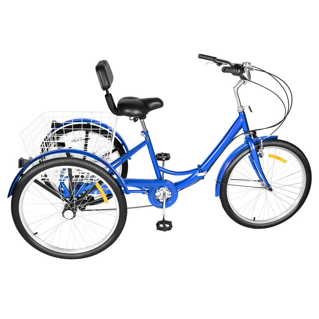 24 Inch Adult Trike Tricycle Foldable 3 Wheel Bike 7-Speed With Storage Basket