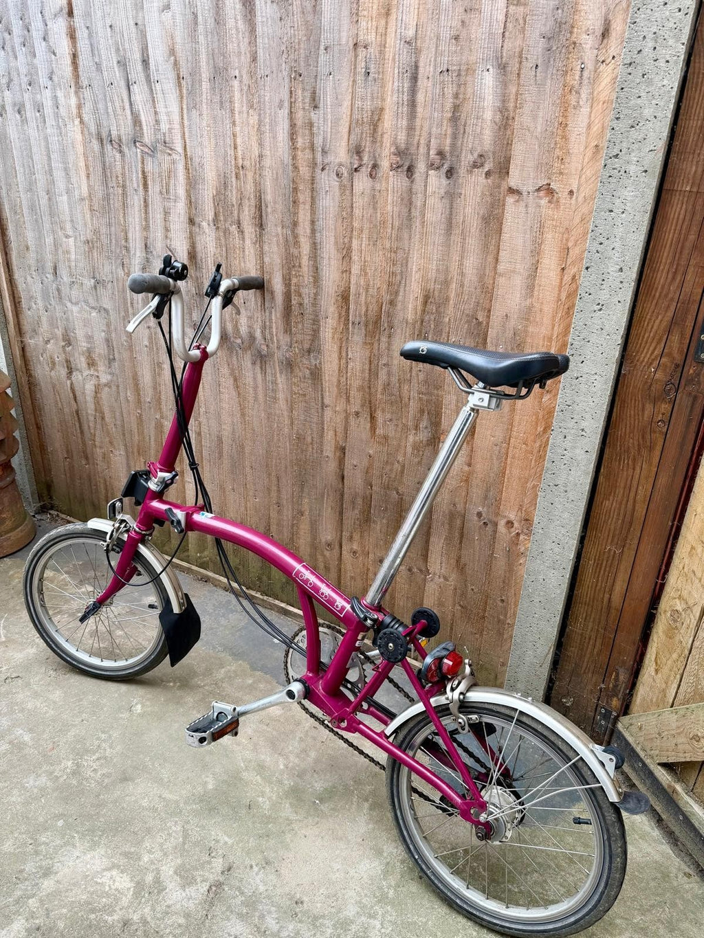 Brompton Folding Bike M3L in Pink with Mudguards and bag holder