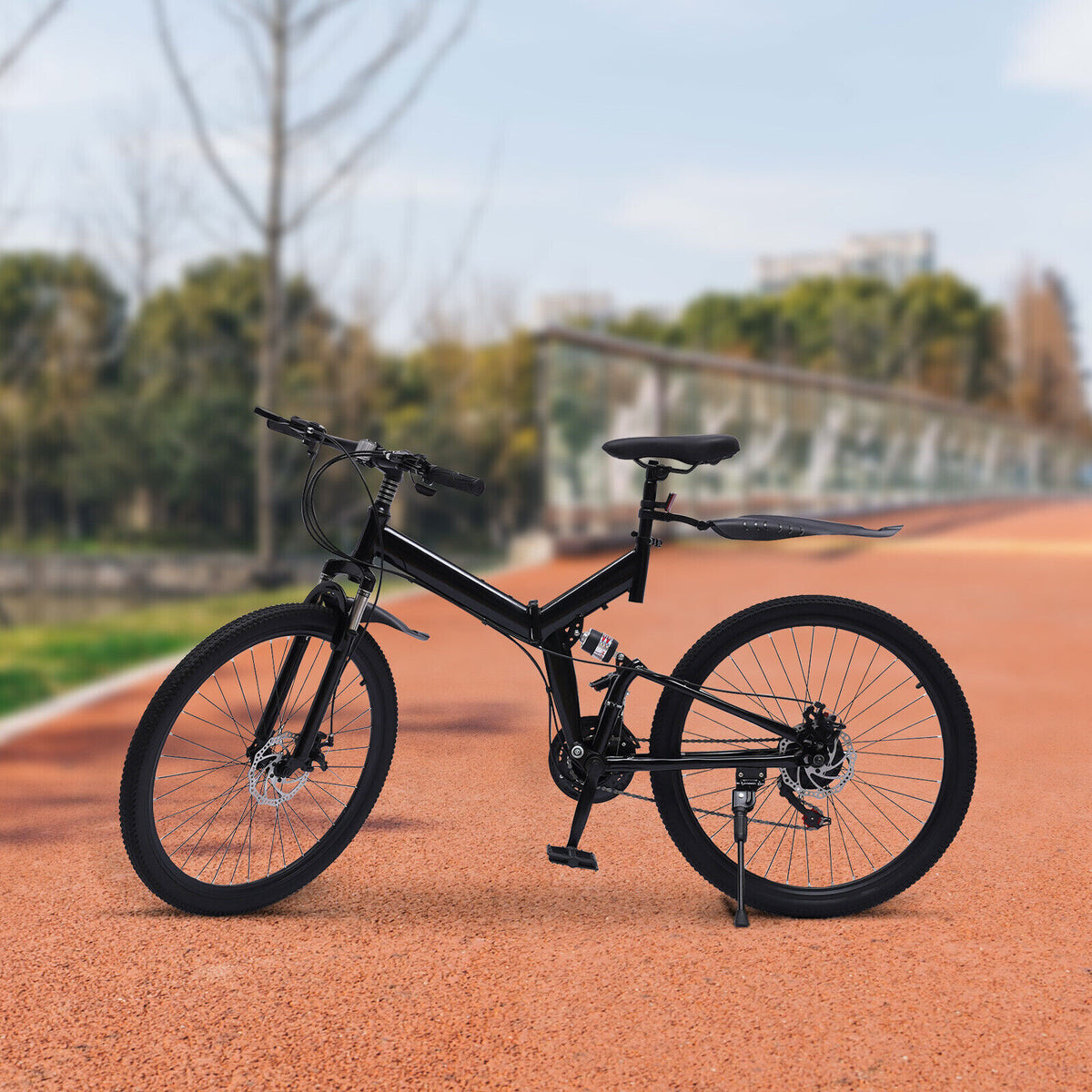 26" 21-Speed Folding Mountain Bike Foldable Bicycle Disc Brake Mountain Bike NEW