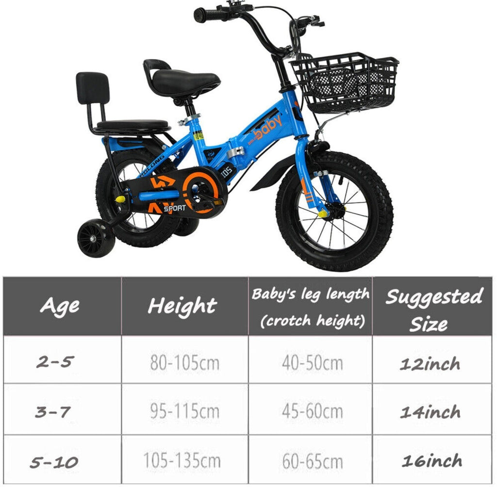 12inch Kids Bike Bicycle Children Boys Foldable Cycle Removable Stabiliser