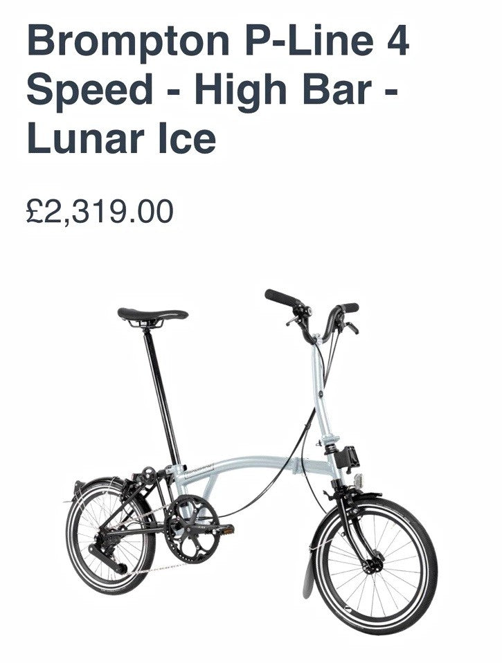 Brompton P-Line 4 Speed Folding Bike 16in Wheels Riser Bar Lunar Ice