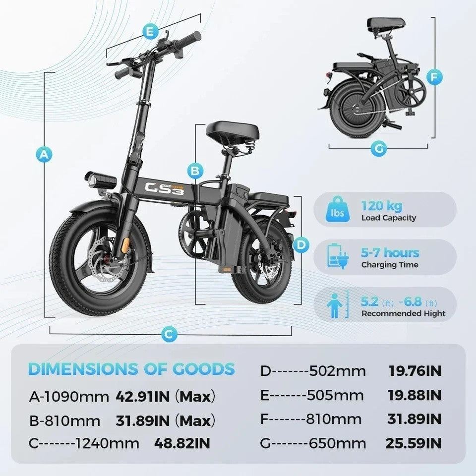 GS3 14" Folding E -  Bike 250-W 48-V 15/Ah Suspension E- Bike LED Display UK