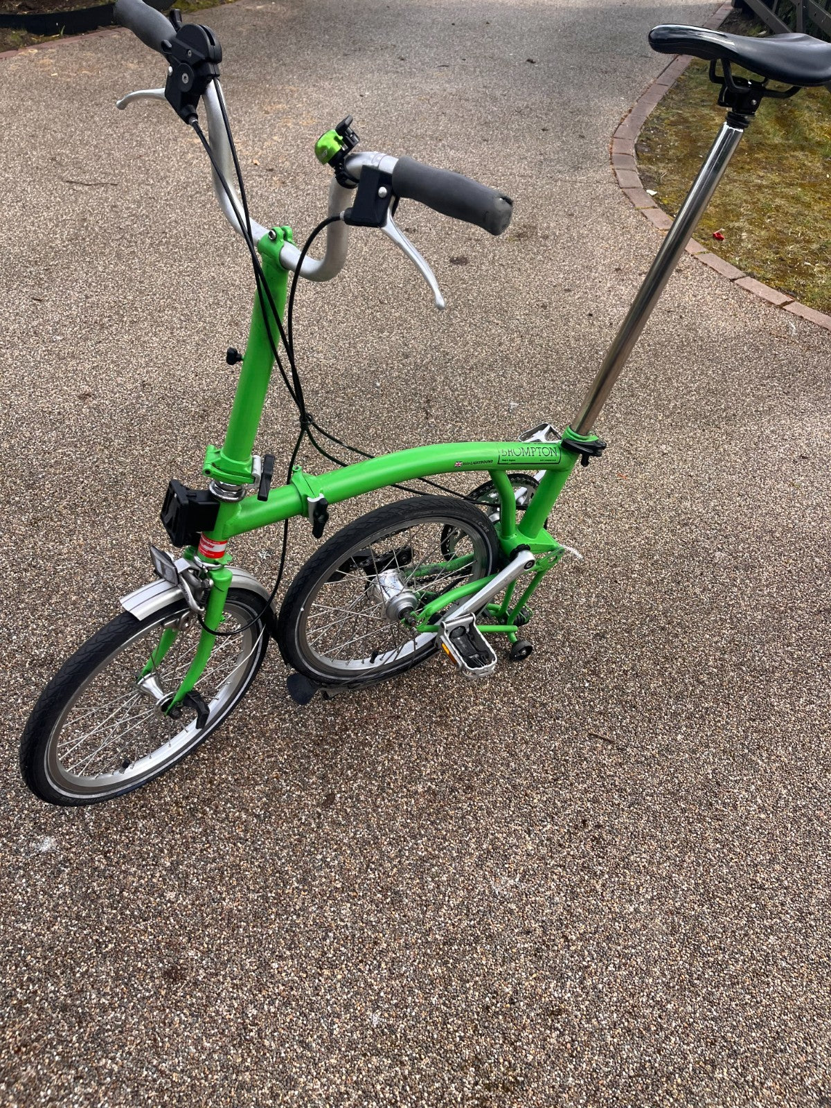 Lime green Brompton folding bike 3 speed