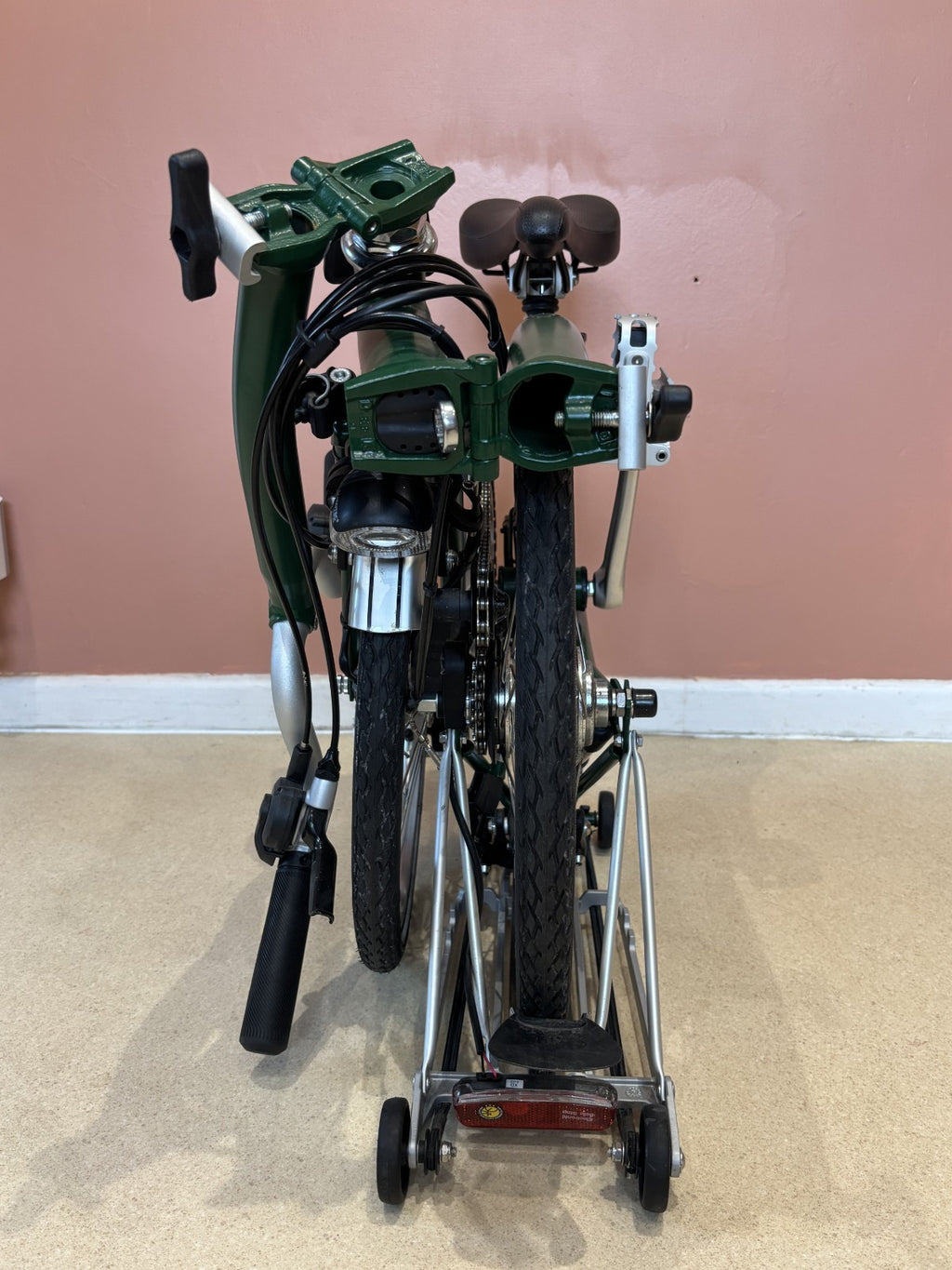 Brompton m6r folding bike, Green with Dynohub lighting, rack & mudguards