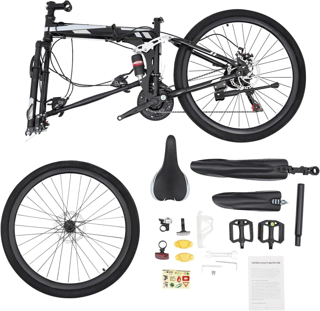26" Folding Mountain Bike 21-Speed Disc Brake Carbon Steel Frame MTB