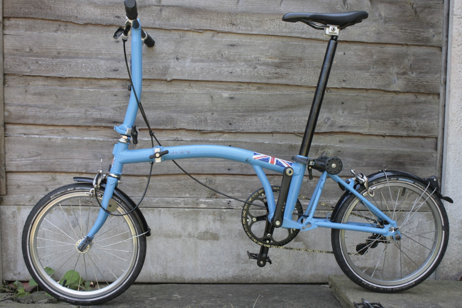 Brompton Blue / black, Union jack 1/ 2 speed folding bicycle, new parts restored