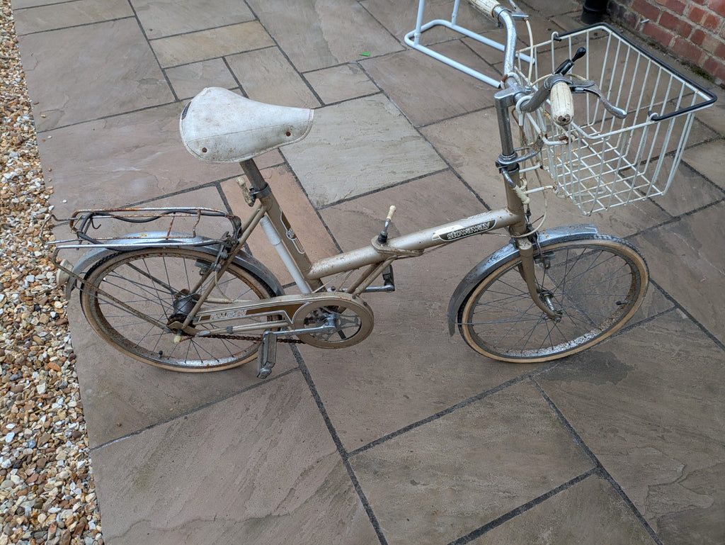Raleigh Stowaway 3 1980s folding bike, in Purple, 3-Speed Sturmey Archer gears