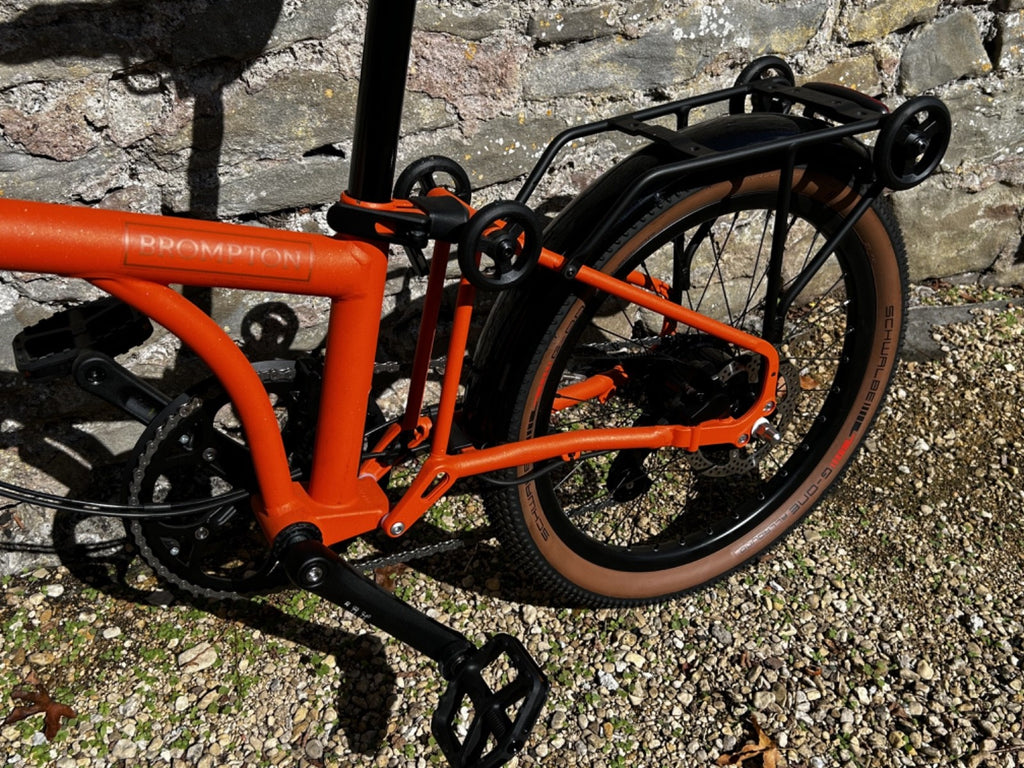 Brompton G Line with roller frame, 8 speed, size small, Adventure Orange