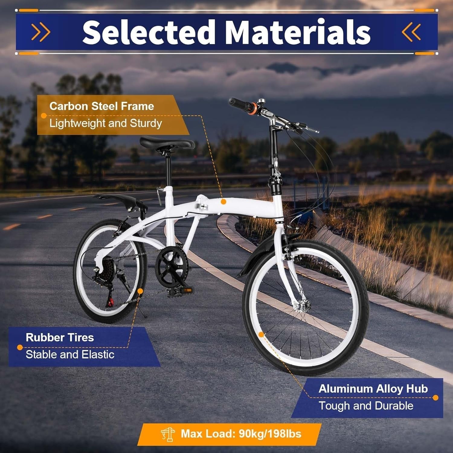 20" Folding Bike 6 Speed Lightweight Commuter Bicycle Adult Kids