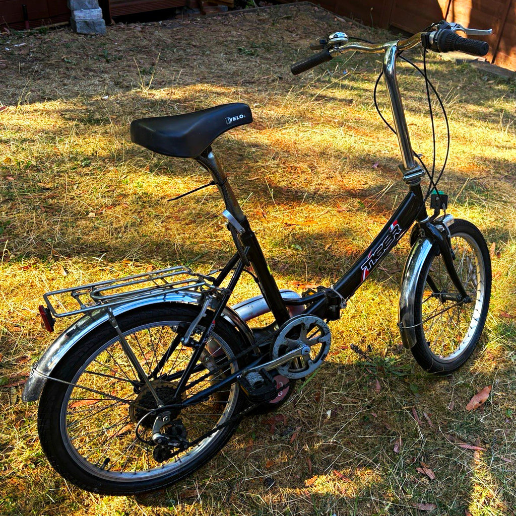 Tiger Folding Bike 20in Black/Silver Mudguards Rear Rack Cruiser Bar Derailleur