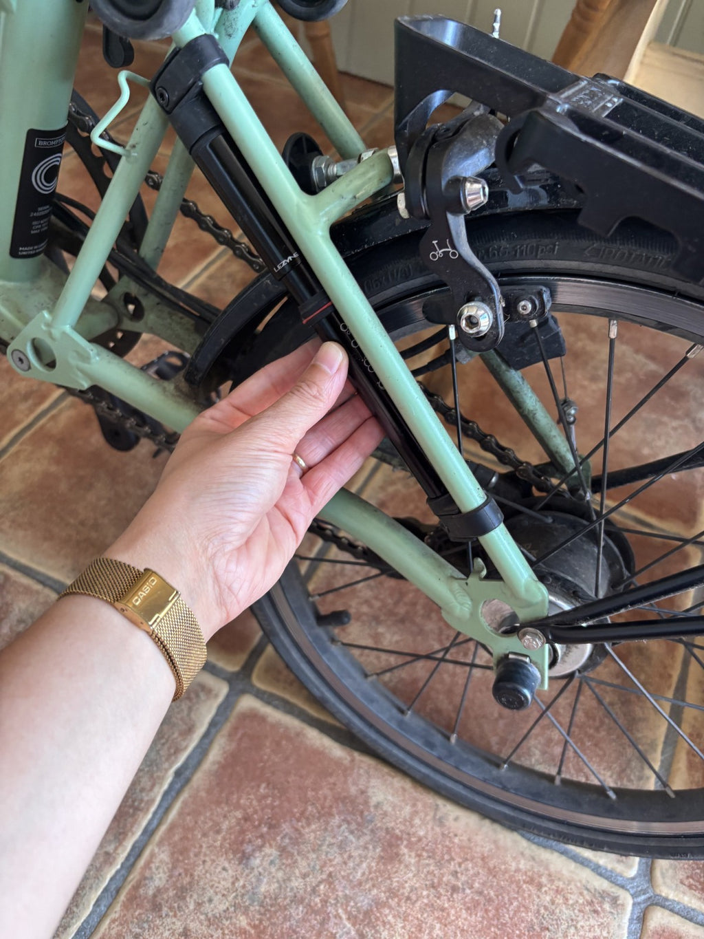 Brompton C Line Matcha Green Folding Bike. 2 Year Old Excellent Condition + Roll