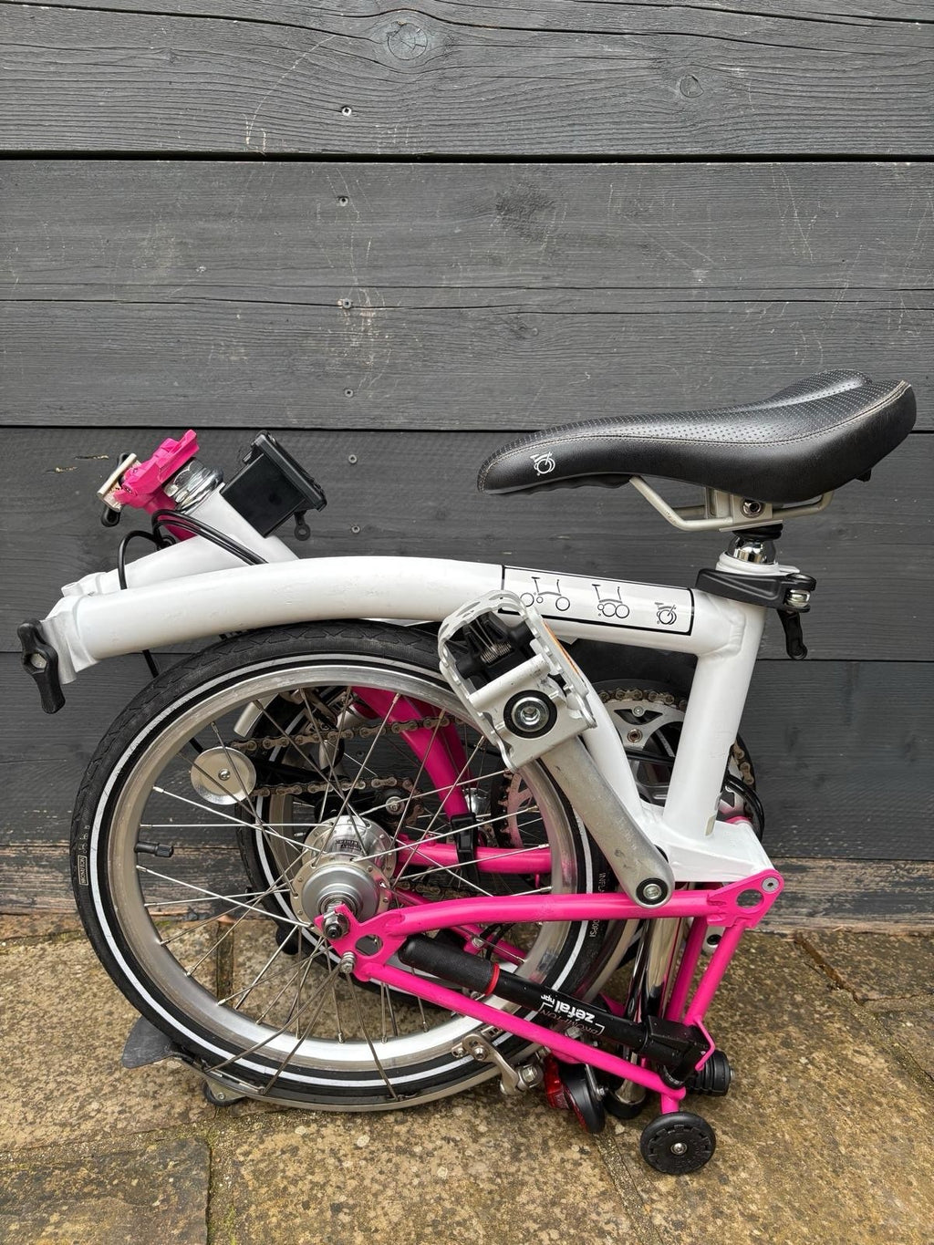 Brompton M3L Folding Bike 3 Speed White / Hot Pink