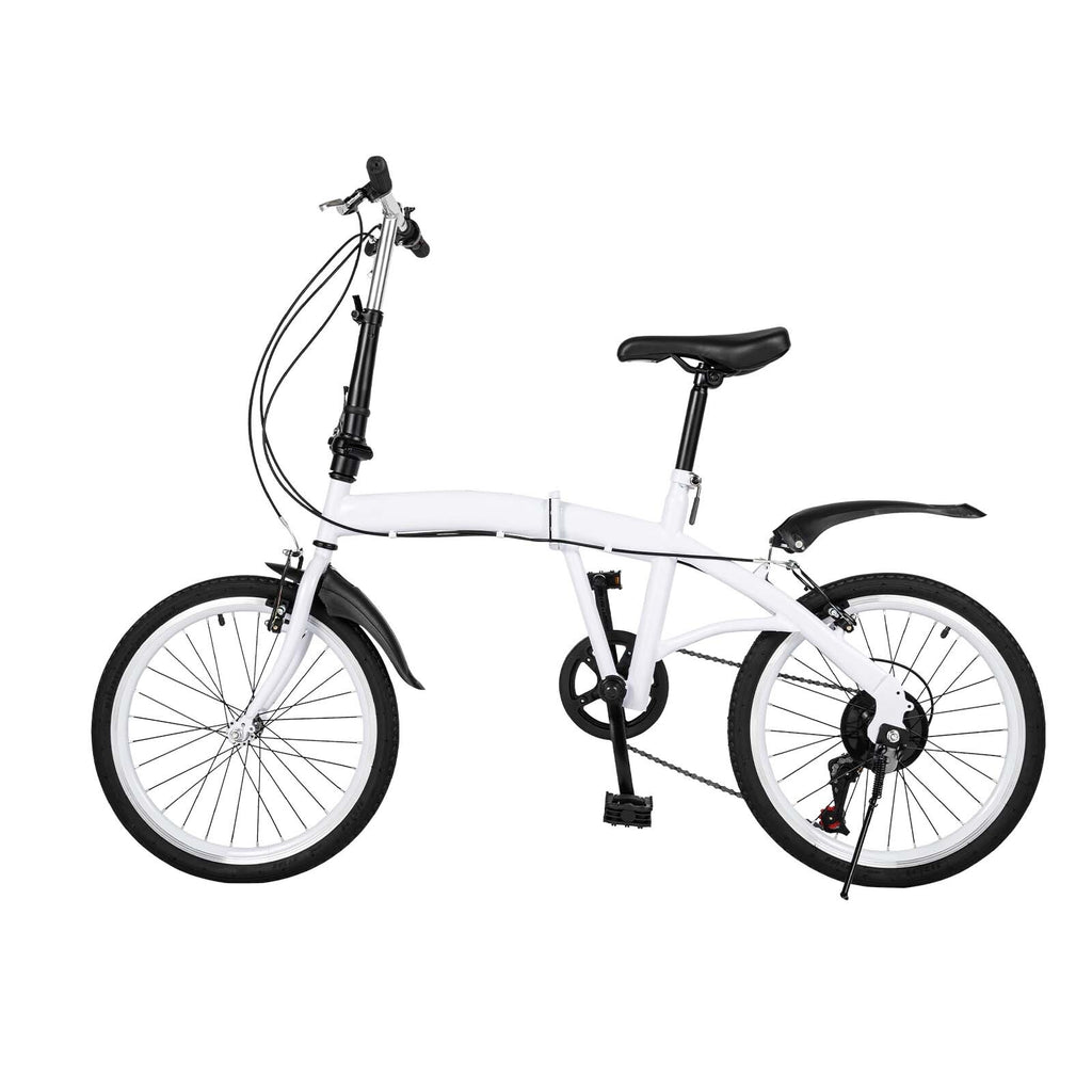White Folding Bike Foldable City Bike for Adult 20" Commute Bicycle 6 Speed Gear