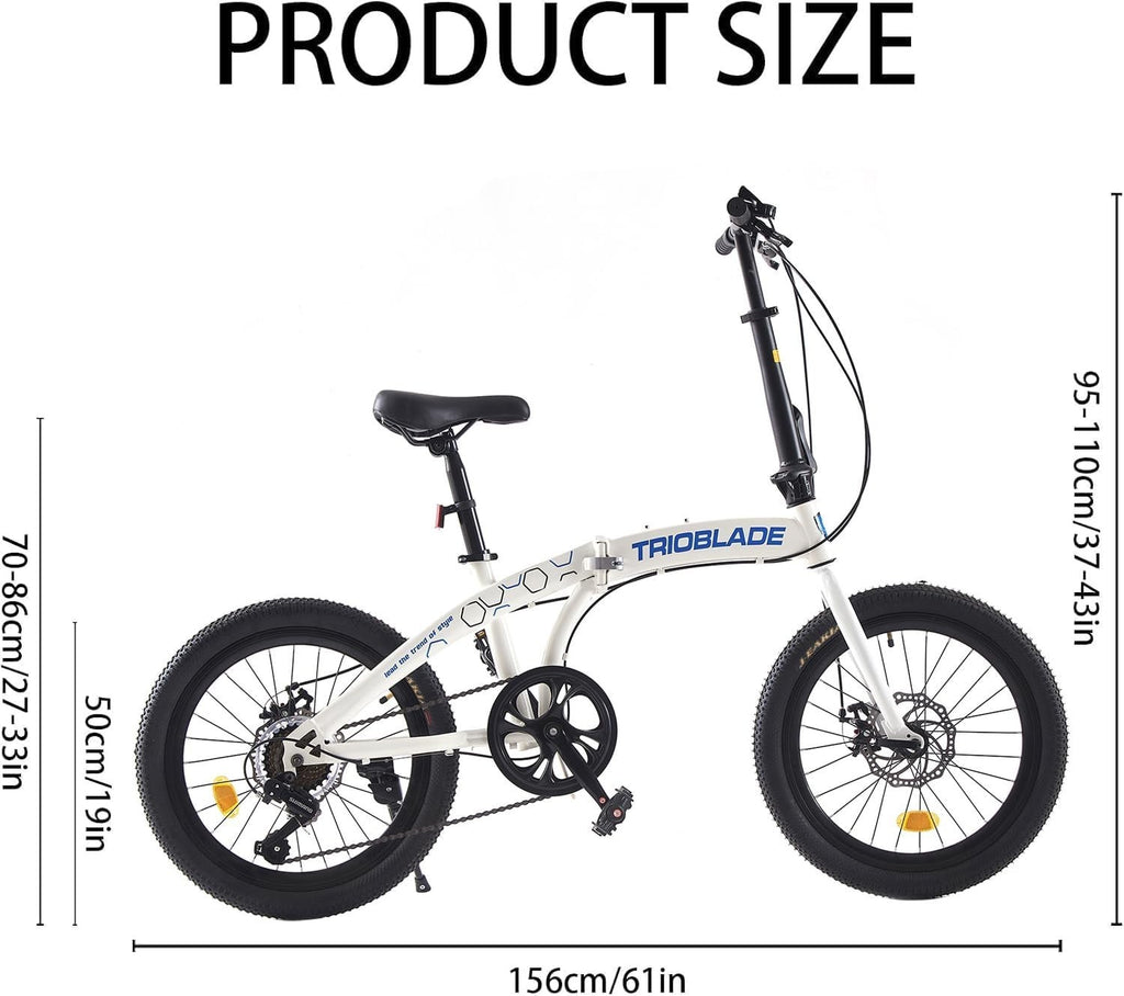 20" Foldable Lightweight Folding Bike 7-Speed Disc Brake Urban Commuter