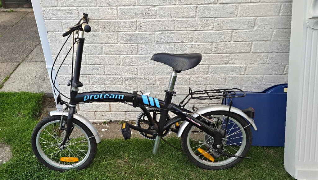 Proteam 20in Folding Bike Black/Blue 15-Speed V-Brake Rack Mudguards
