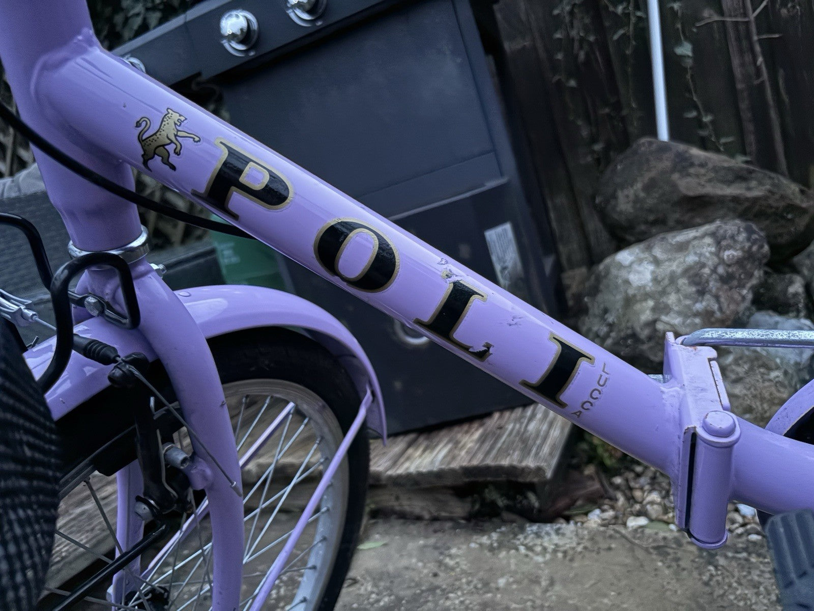 Foldaway Poli Lucca bicycle Purple With Basket And Box Rack Great Condition