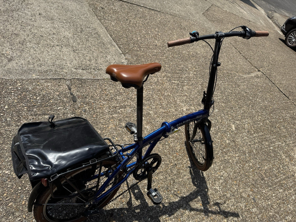 Raleigh Stow-A-Way 20in Folding Bike Blue, Rear Rack, Mudguards, Kickstand