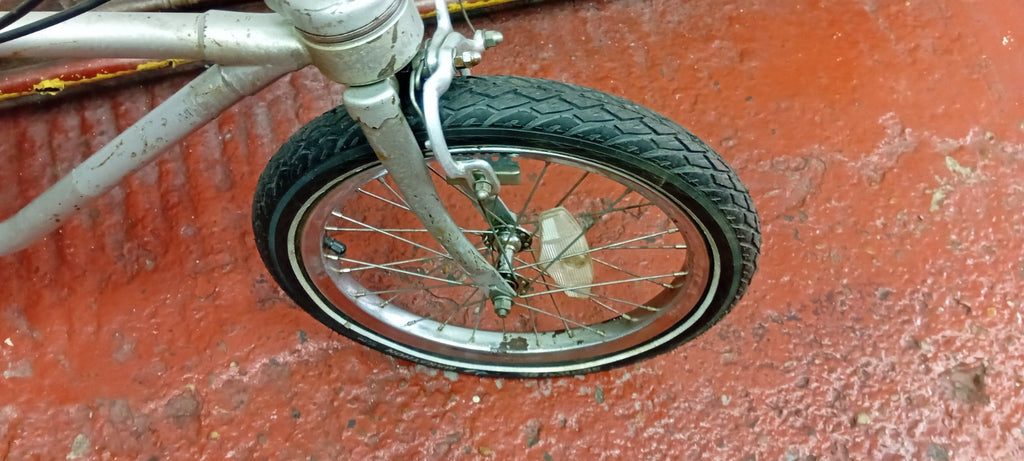 Silver Steel Folding Bike 20 in Wheels 1 Speed Riser Bars Rim Brake 24 cm
