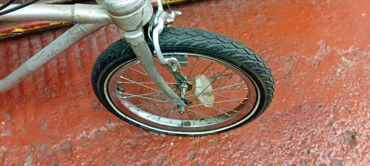 Silver Steel Folding Bike 20 in Wheels 1 Speed Riser Bars Rim Brake 24 cm