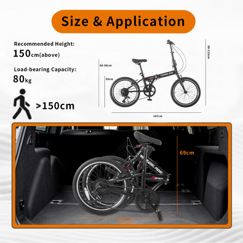 20 Inch Adult Folding Bicycle 7-speed Transmission System Folding Bicycle Black