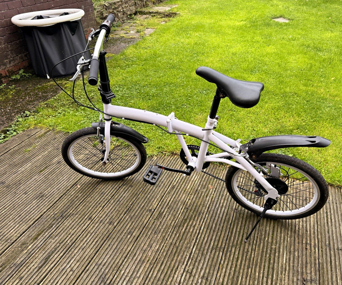 White/Black Folding Bike Flat Bar V-Brakes Mudguards Kickstand Derailleur