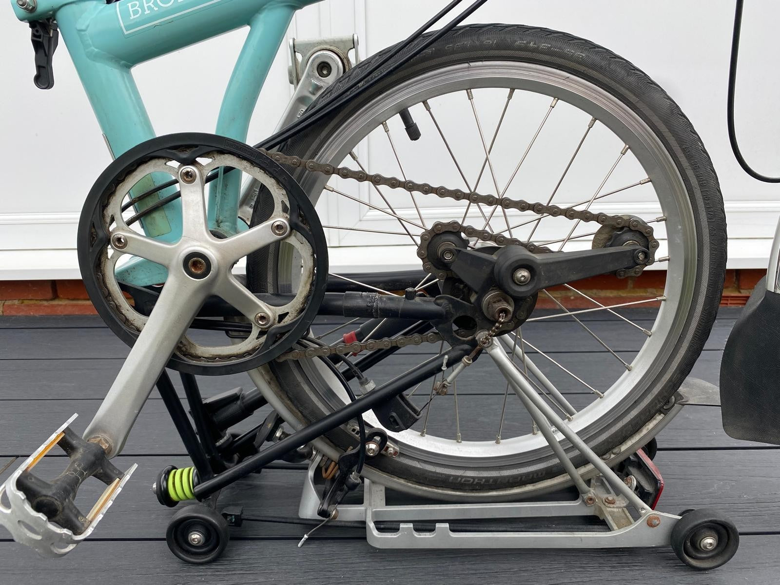 Brompton M3L.  Turkish Green and Black.  With Rear Luggage Rack