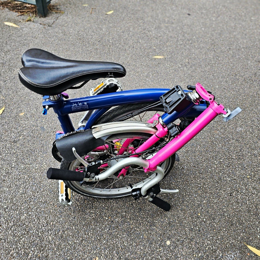 Brompton  c line 2012 Folding Bike 16 in M Frame Blue/Pink Mudguards lights